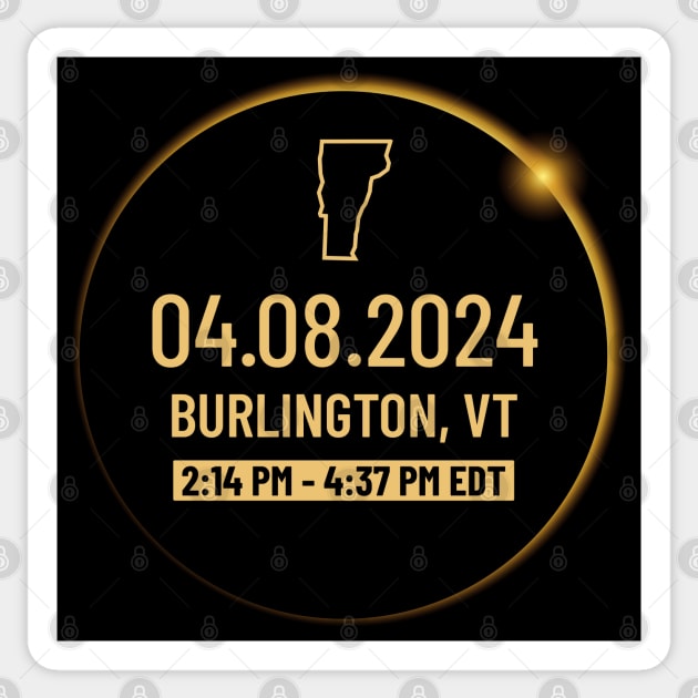 Vermont State Burlington VT USA Totality April 8, 2024 Total Solar Eclipse Sticker by Bunny Prince Design